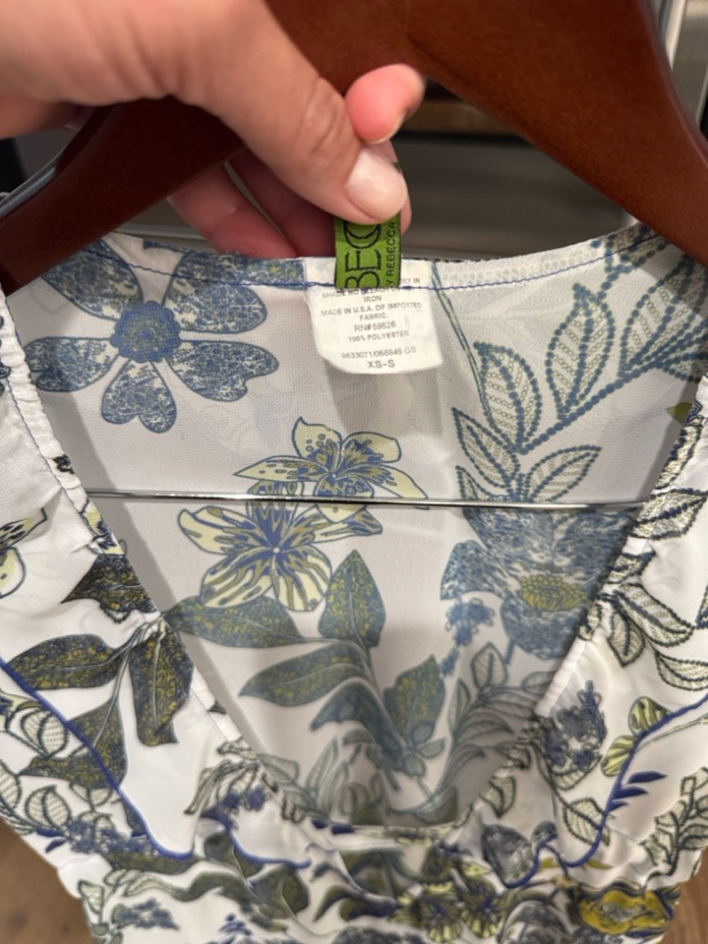 Becca by Rebecca Virtue Floral Mini Dress XS-S Blue Green Resort V-Neck - Picture 3 of 4